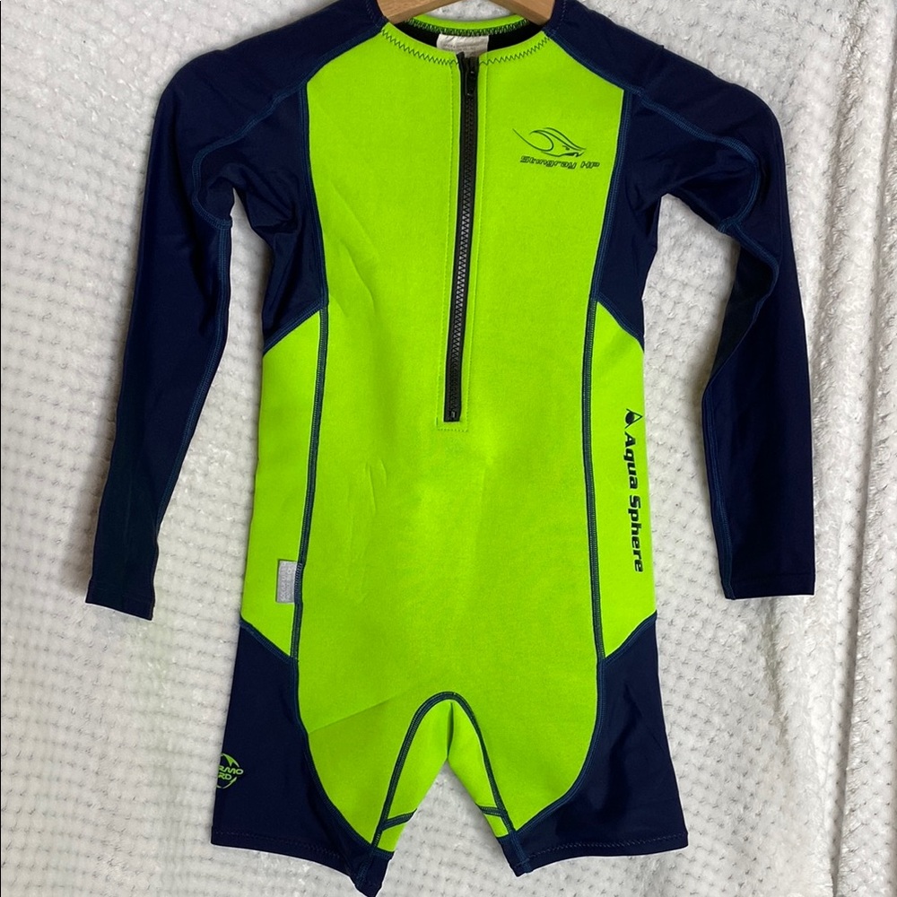 Kids Swim Suit wetsuit style- Neon Green and Navy